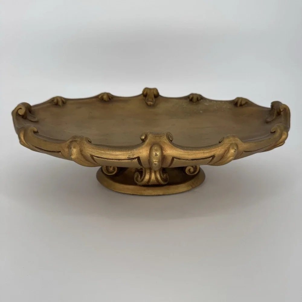 Mid Century Gold Chalk-ware Fruit Bowl Centerpiece 16